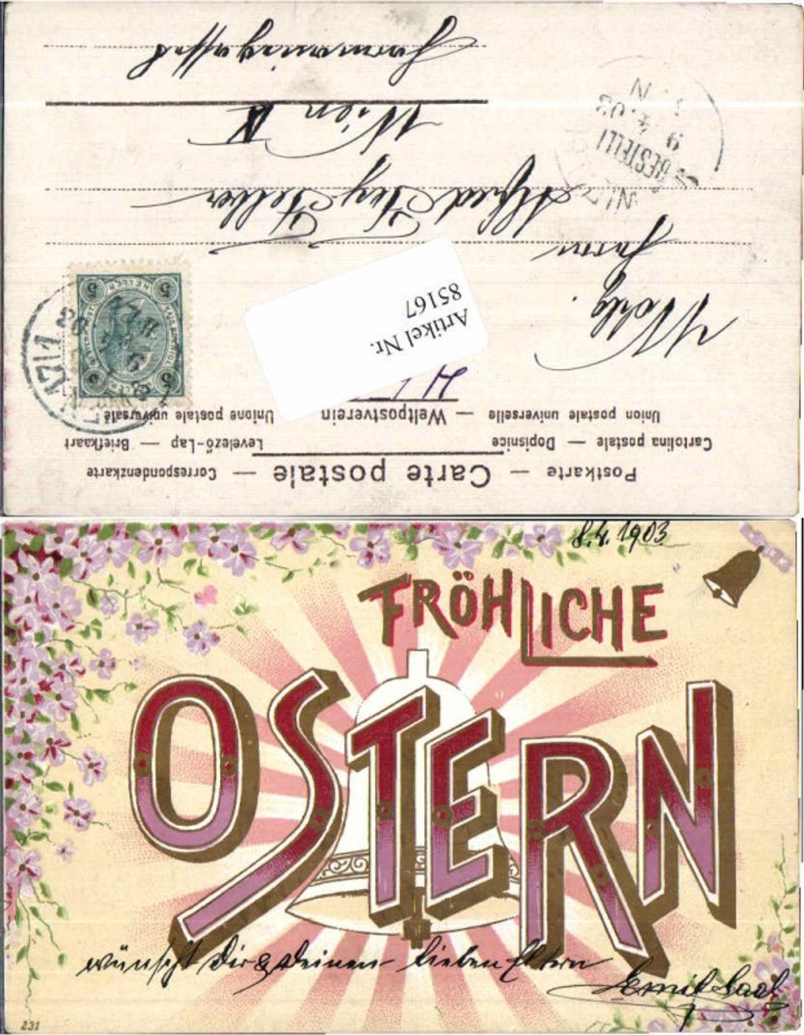 85167,Tolle AK Ostern Glocke Blumen SCHRIFT