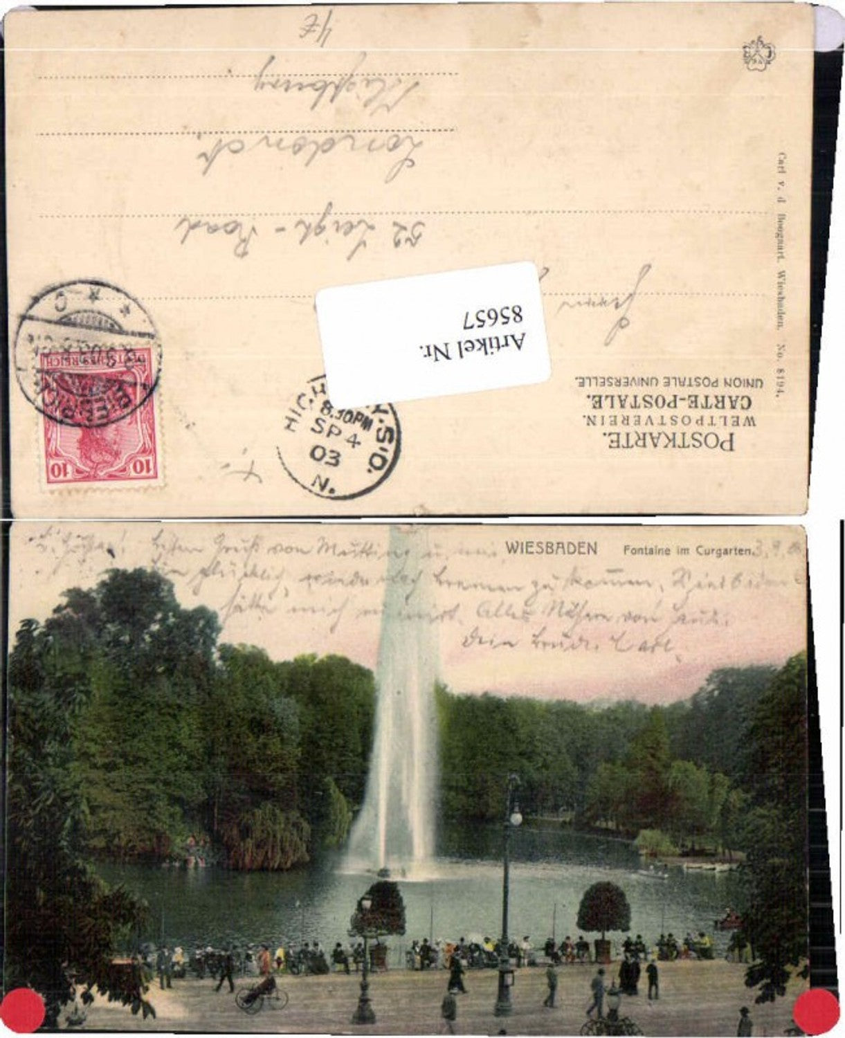 85657,Wiesbaden Fontaine Brunnen im Curgarten 1900
