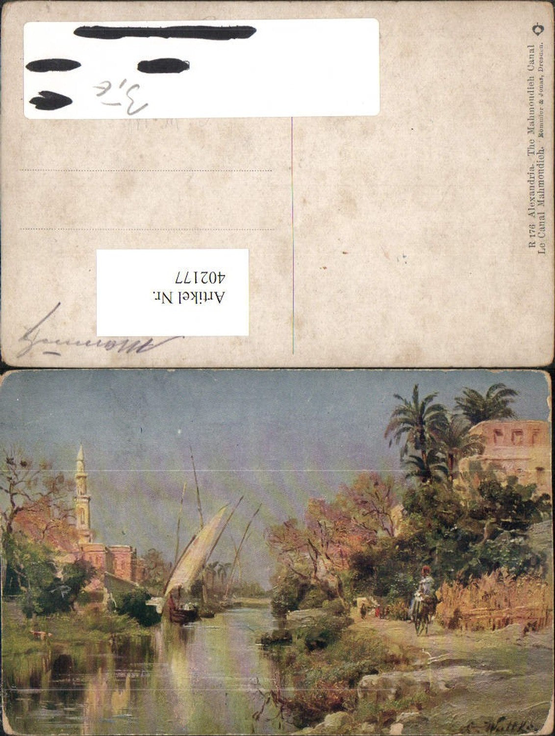 402177,Künstler AK C. Wuttke Egypt Alexandria Mahmoudieh Canal Kanal