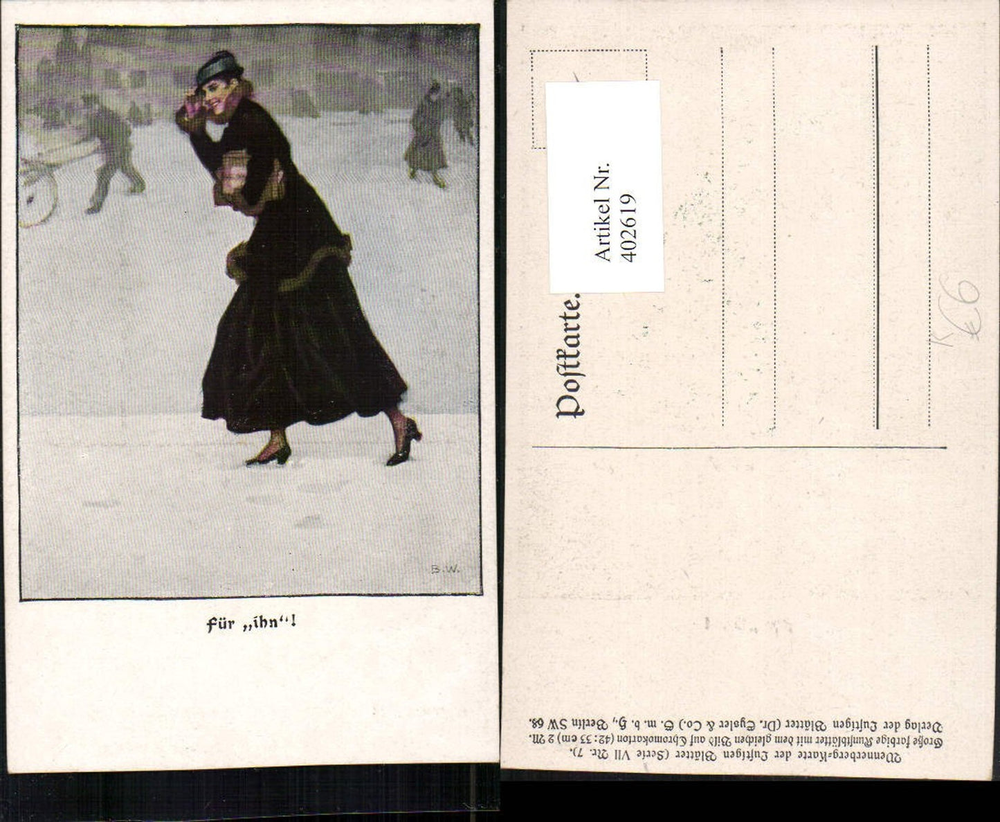 402619, Artist AK Brynolf Wennerberg 7/7 For him woman with coat packages