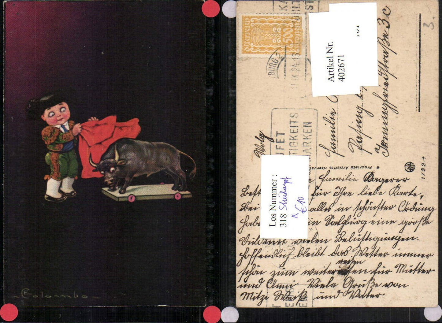 402671, Artist AK E. Colombo Child Toy Bullfight
