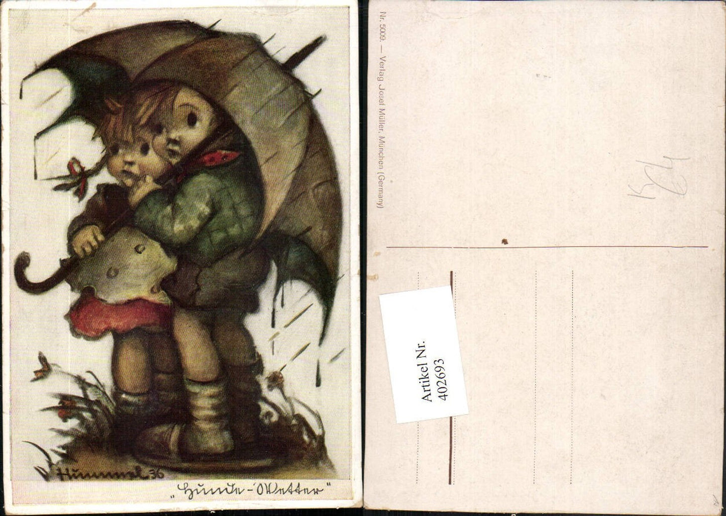 402693,Künstler AK Berta Hummel Kinder Regenschirm Schirm Regen