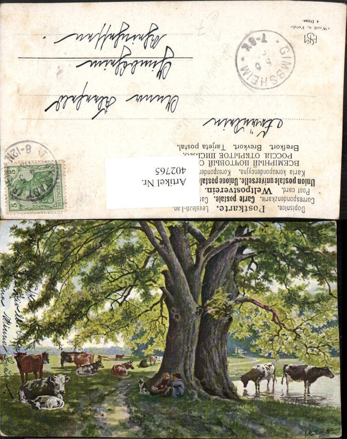 402765,Künstler AK August Müller München Landschaft Rinder Kühe Bäume