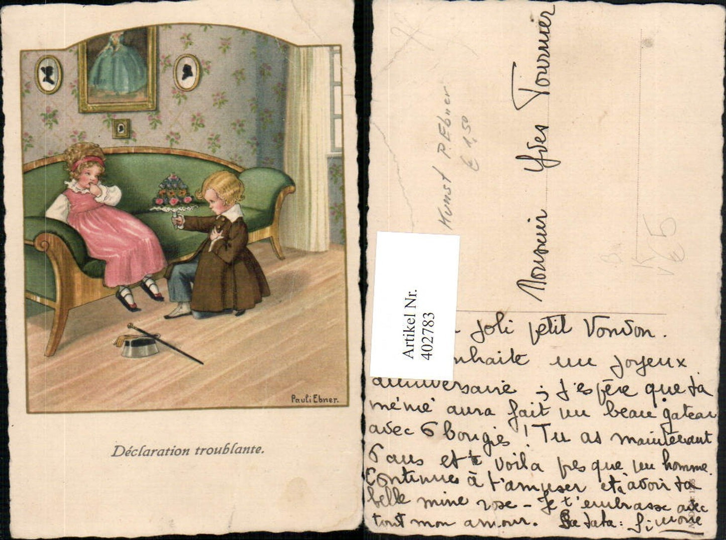 402783,Künstler AK Pauli Ebner Kinder Liebe Blumenstrauß pub M. D. 1205