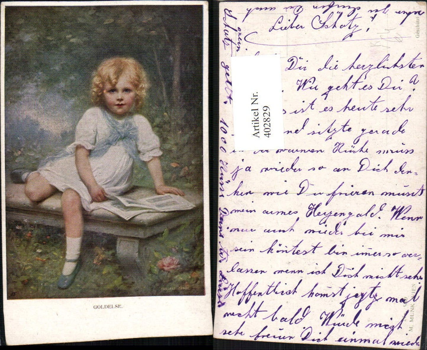 402829,M. Munk Vienne 580 Künstler Edouard Cabane Goldelse Mädchen liest lesen