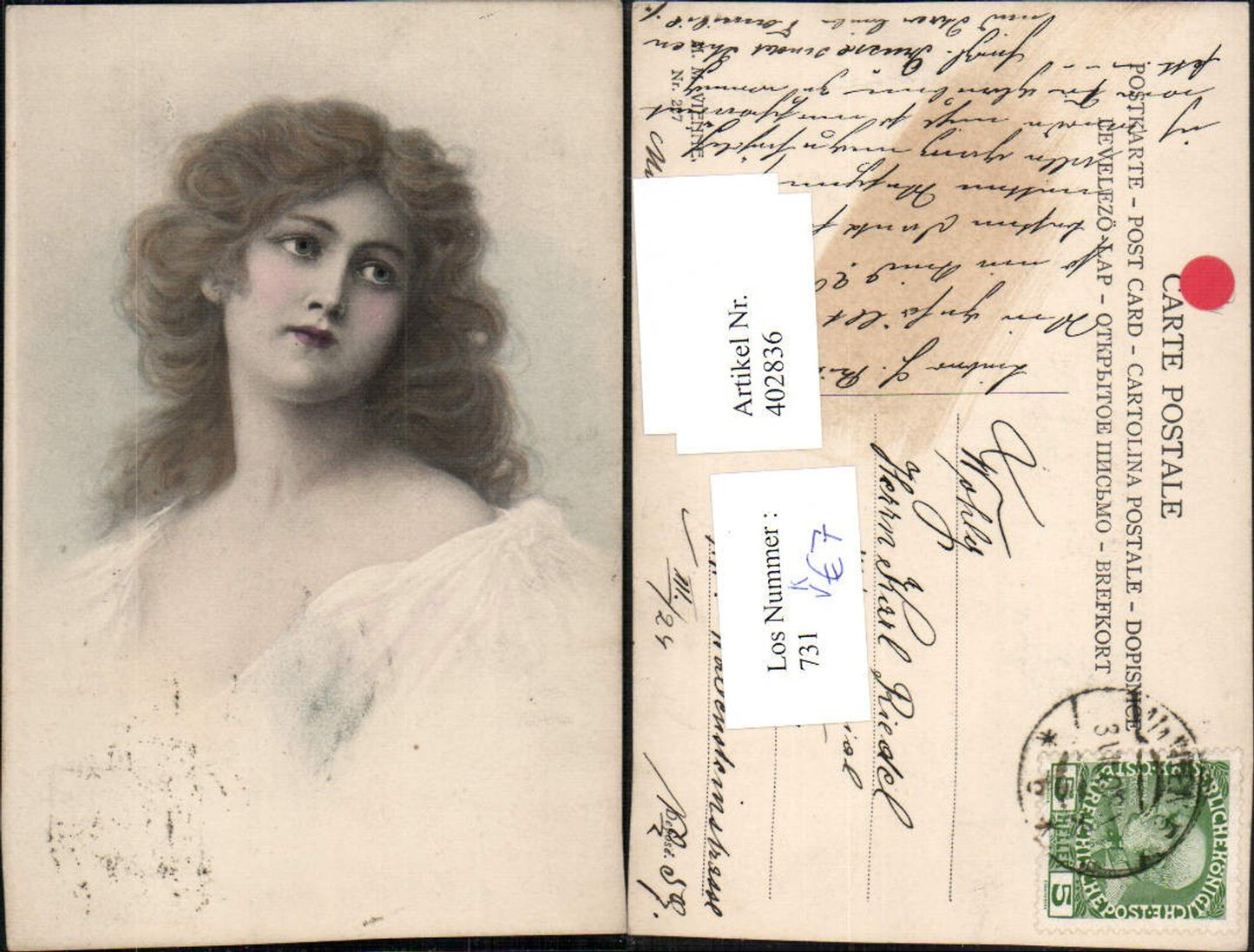 402836,M. Munk Vienne 227 Künstlerkarte Frau Portrait