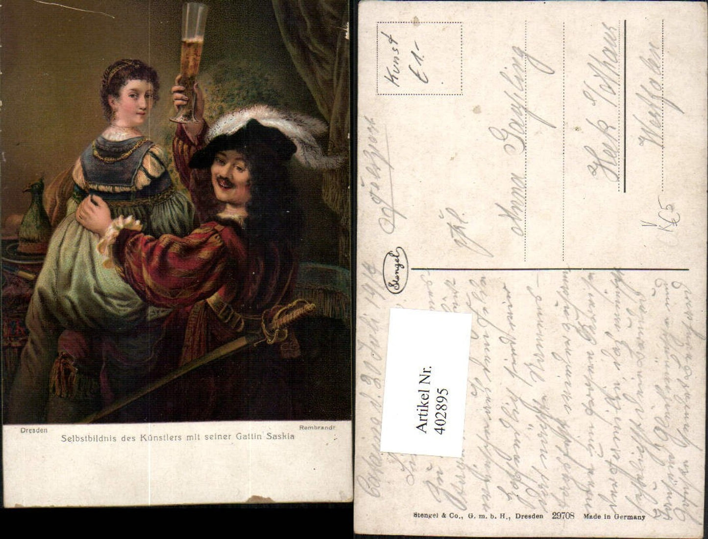 402895,Stengel Co 29708 Künstler Rembrandt Selbstbildnis mit seiner Gattin Saskia Bier
