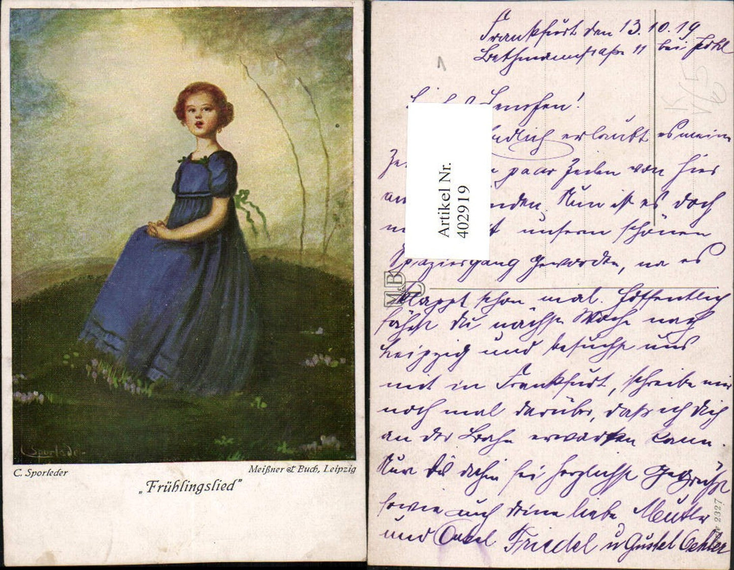 402919,Meissner & Buch 2327 Künstler C. Sporleder Frühlingslied Mädchen m. Kleid