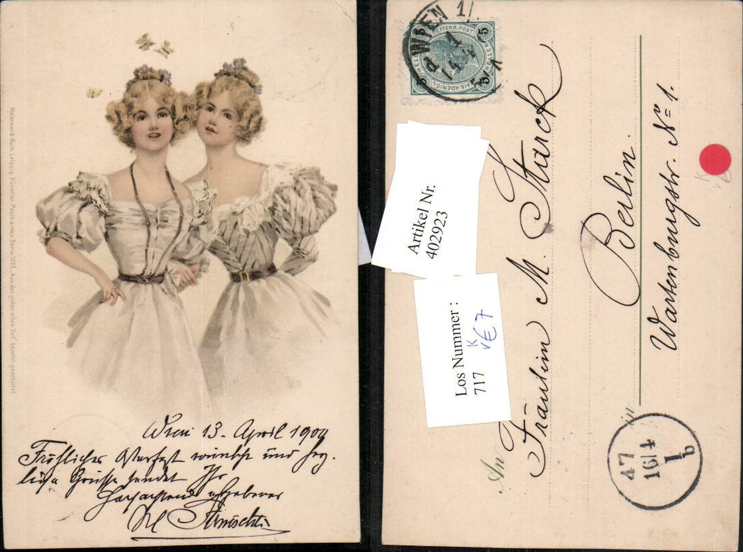 402923,Meissner & Buch 1065 Künstlerkarte Aus d. Guten alten Zeit Frauen m. Kleider