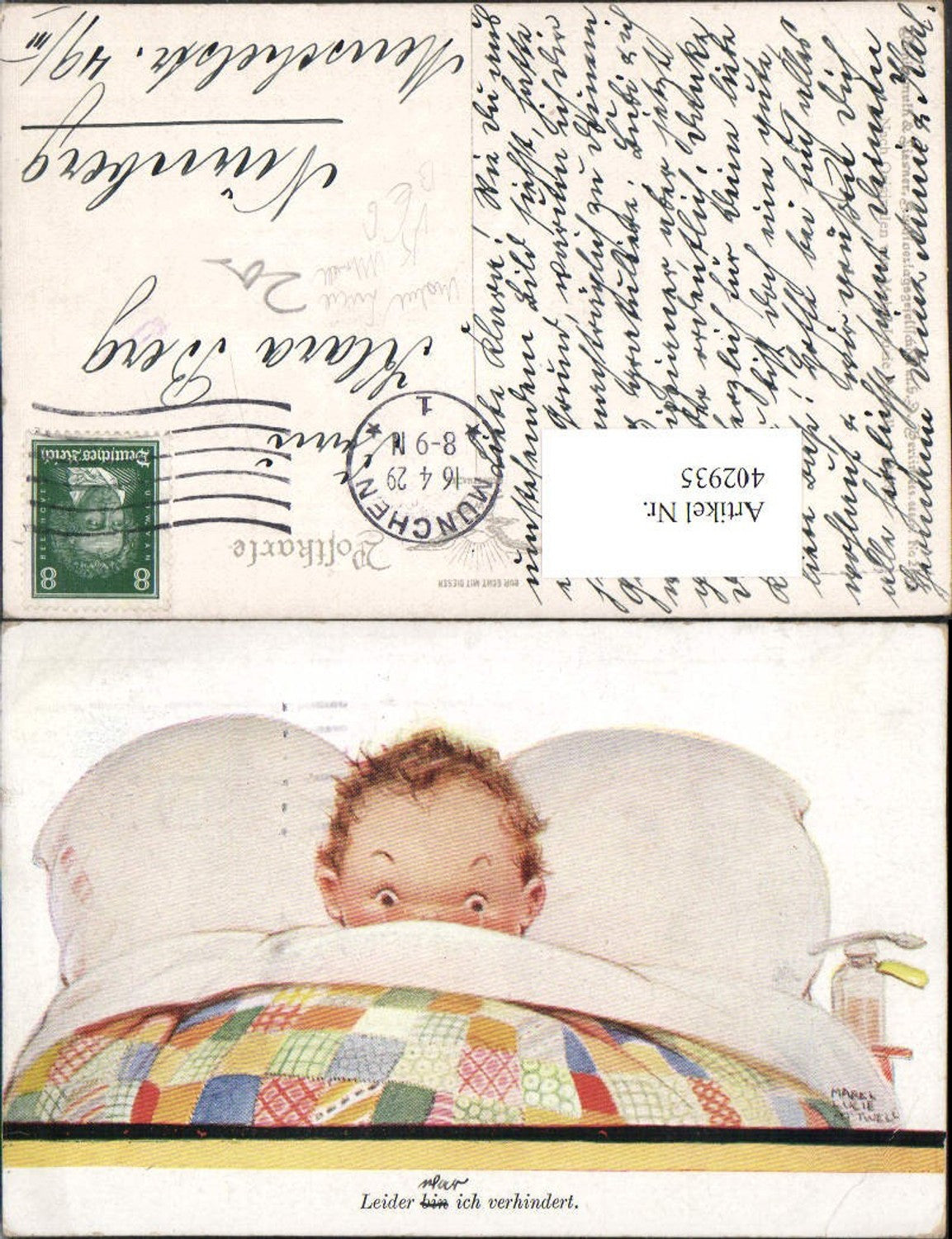 402935,Primus AK 2539 Künstler Marbel Lucie Attwell Leider bin ich verhindert Kind im Bett