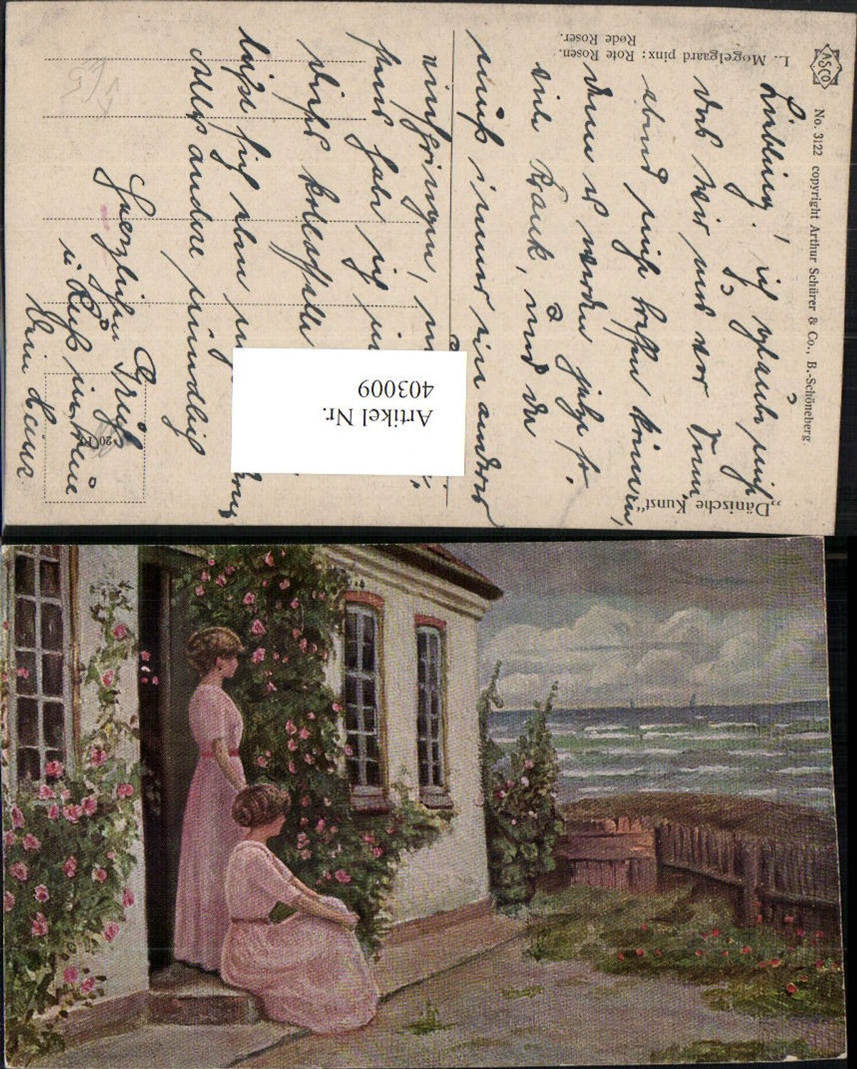 403009,Asco AK 3122 Künstler L. Mogelgaard Rote Rosen Frauen m. Kleider