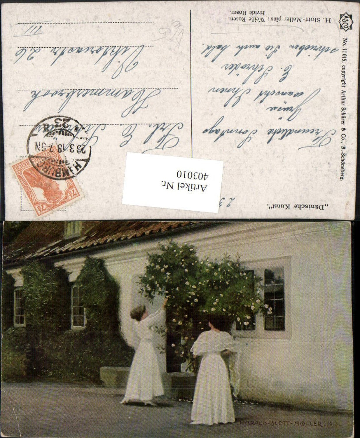 403010,Asco AK 11015 Künstler H. Slott-Moller Weiße Rosen Frauen m. Kleider