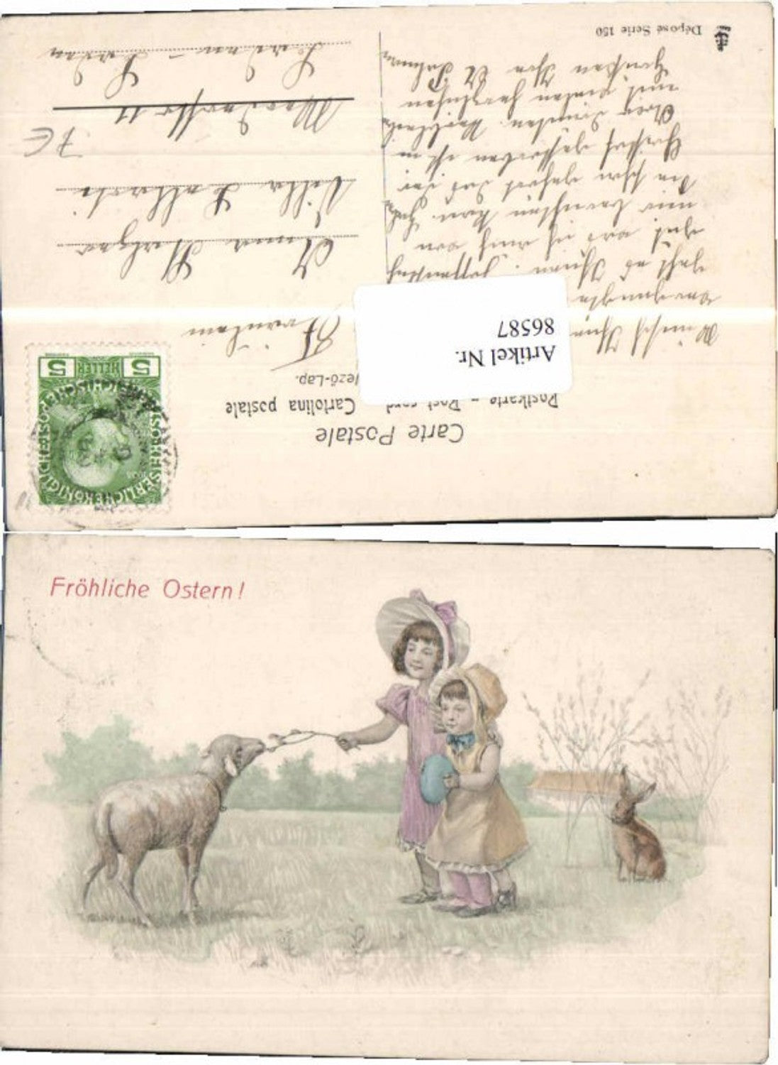 86587,Ostern Jugendstil Kinder Schaf Osterhase Hut