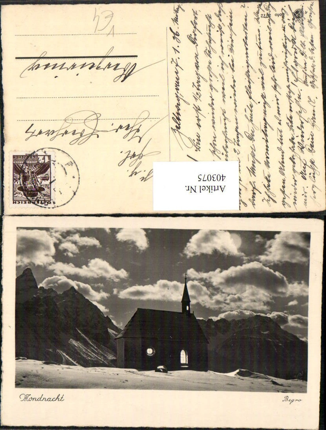 403075,Fotokunst Begro 3772 Mondnacht Kirche Bergkulisse Winterbild