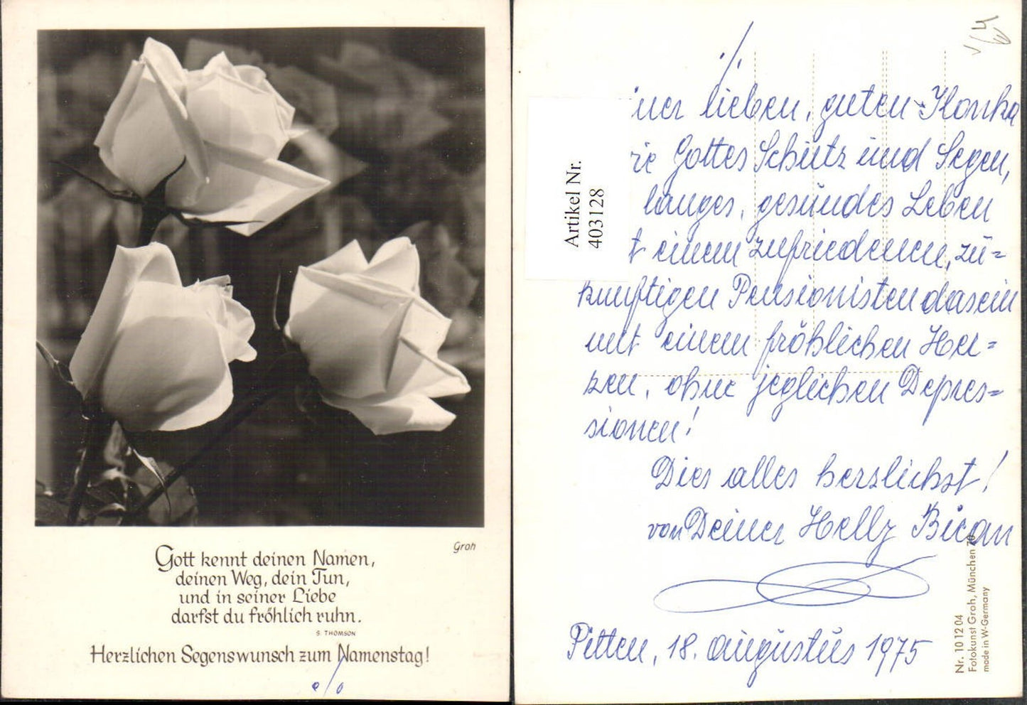 403128,Fotokunst Groh 101204 Namenstag Rosen Spruch Text