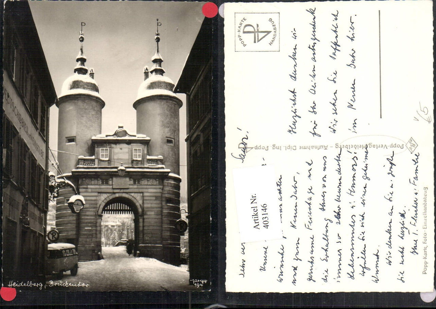 403146,Popp Verlag 194 Heidelberg Brückentor Tor Türme Winterbild