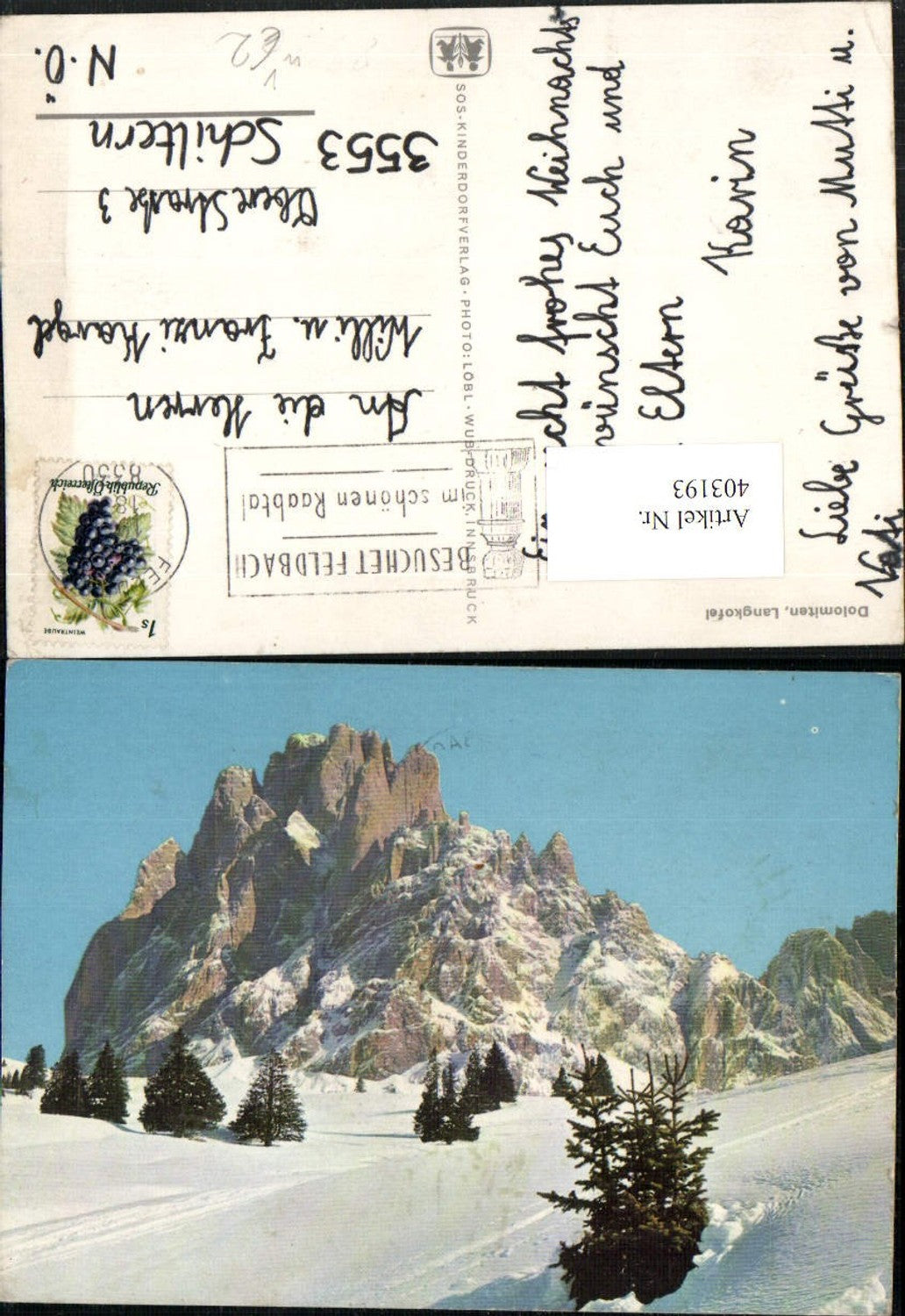 403193,SOS Kinderdorf Dolomiten Langkofel Bergkulisse Winterbild