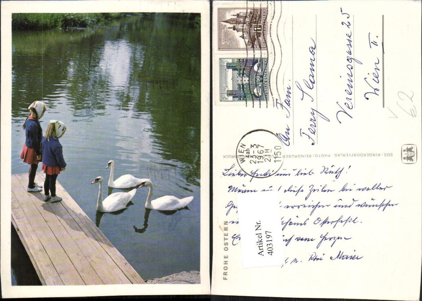 403197,SOS Kinderdorf Ostern Kinder Steg Teich See Schwäne