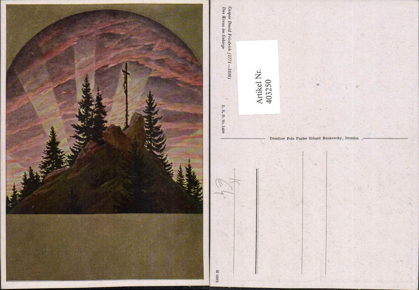 403250,Künstler AK Caspar David Friedrich Das Kreuz im Gebirge Sonnenstrahlen