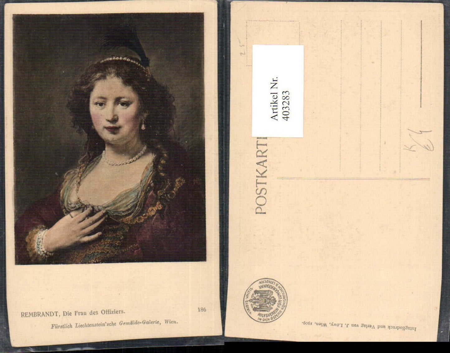 403283,Künstler AK Rembrandt Die Frau des Offiziers Portrait