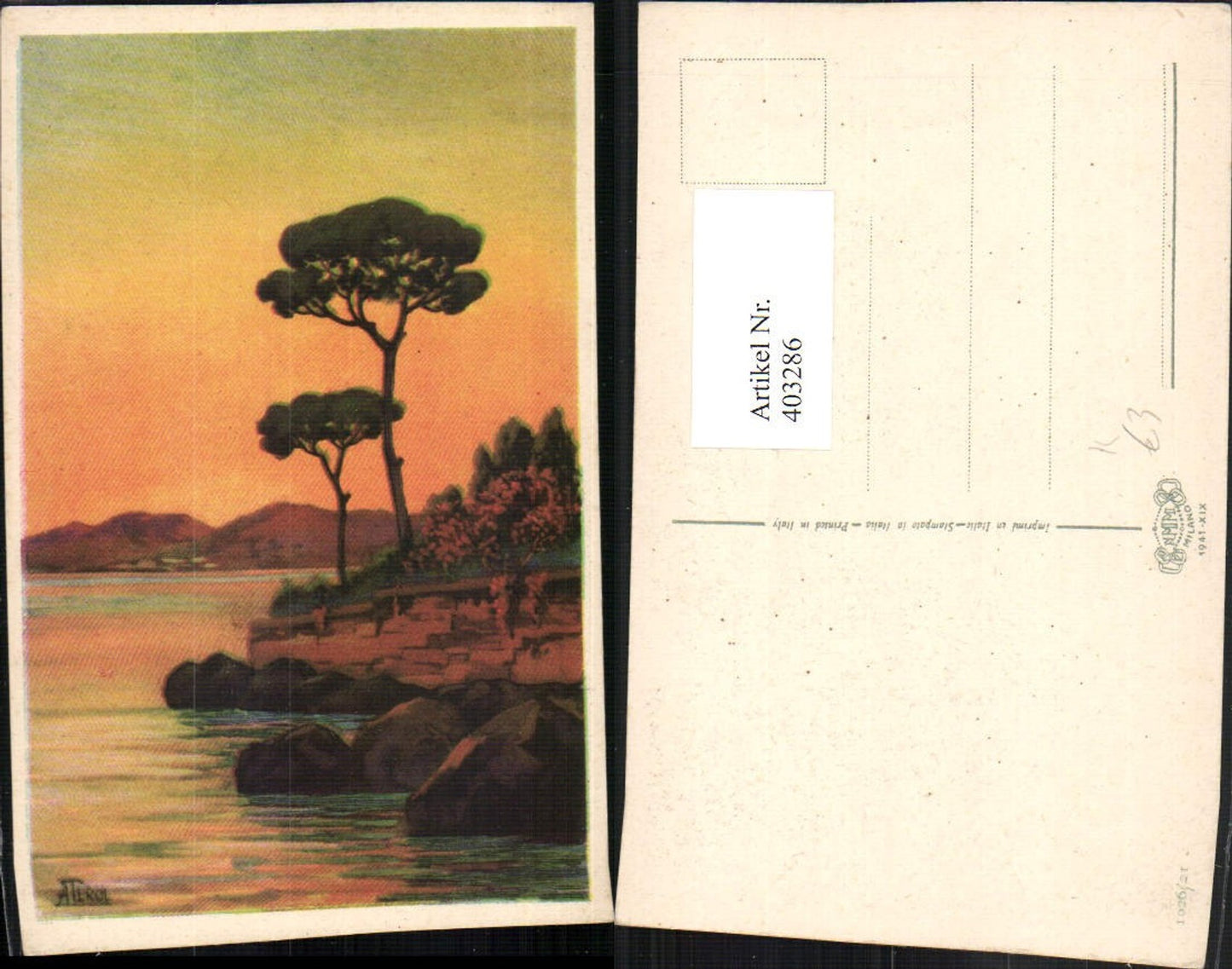 403286,Künstler AK A. Terol Landschaft Küste Bäume