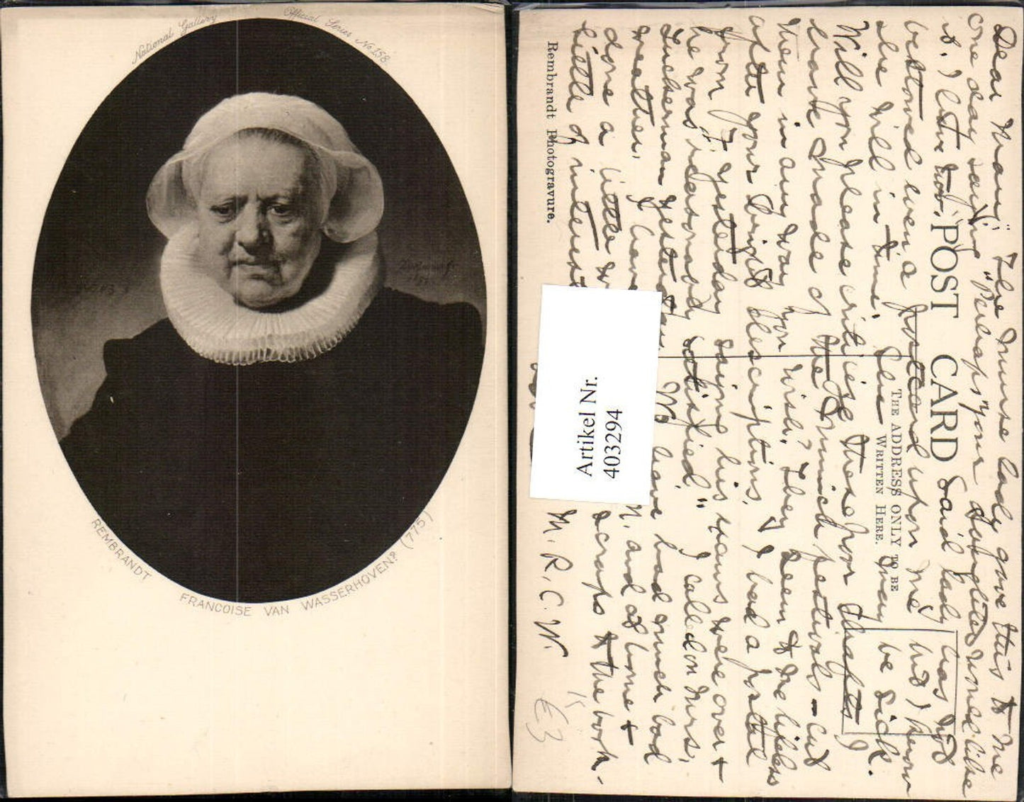 403294,Künstler AK Rembrandt Francoise van Wasserhoven Frau m. Halskrause Portrait