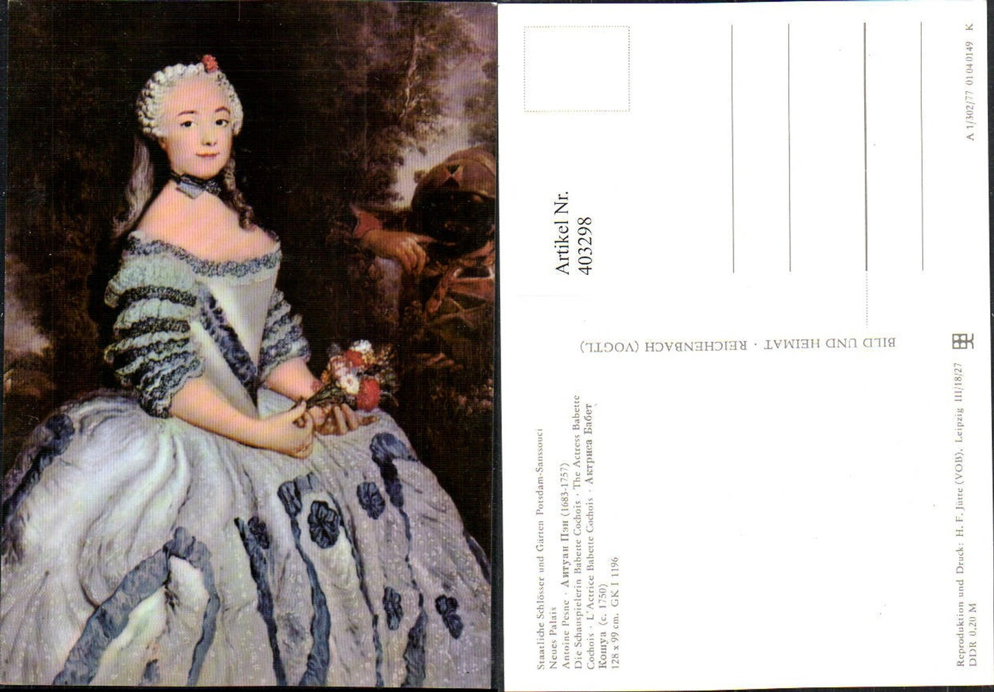 403298,Künstler AK Antoine Pesne Babette Cochois Frau m. Kleid Portrait pub VEB
