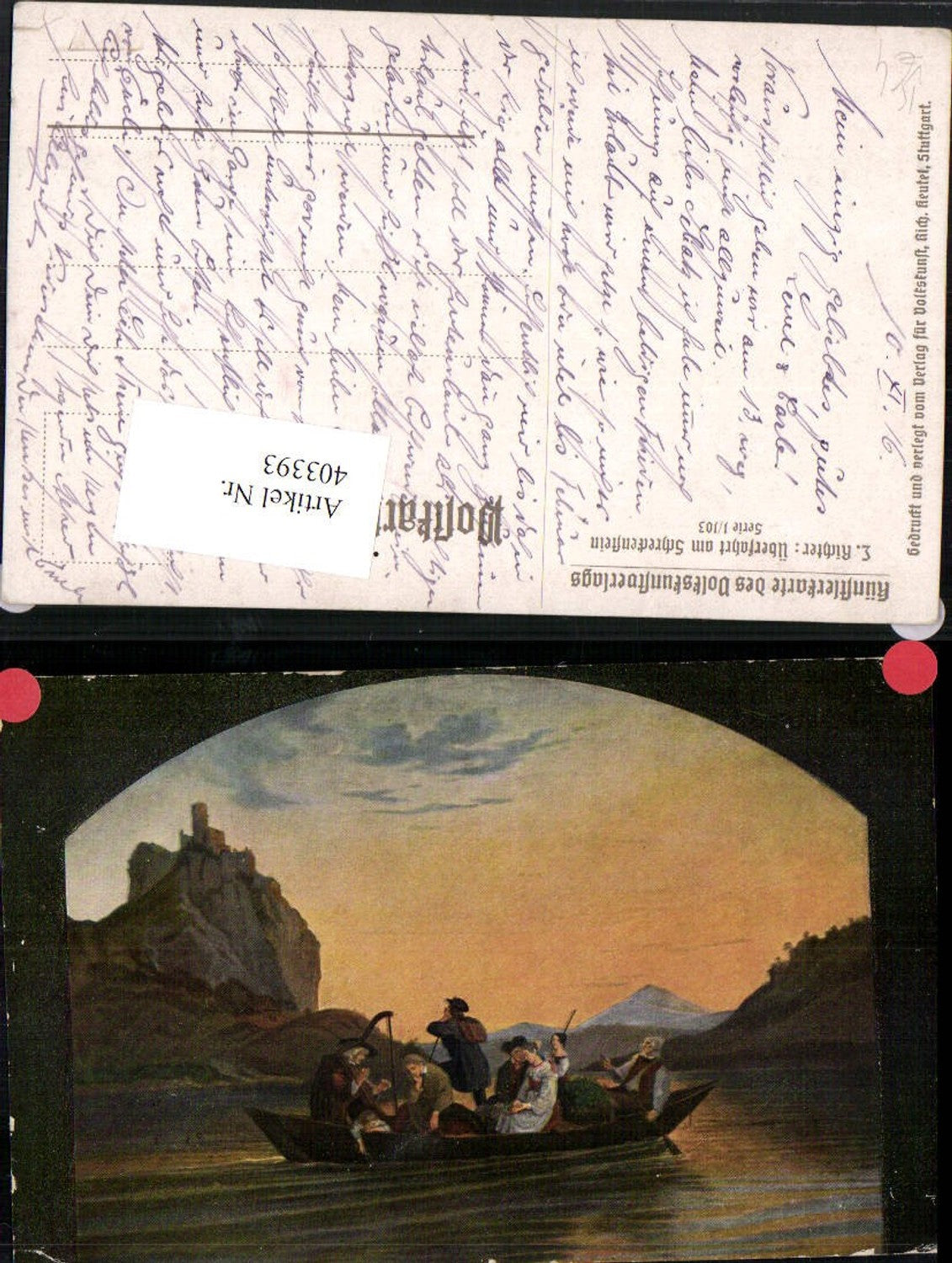 403393, Artist AK L. Richter Crossing at Schreckenstein pub Volkskunstverlag 1/103