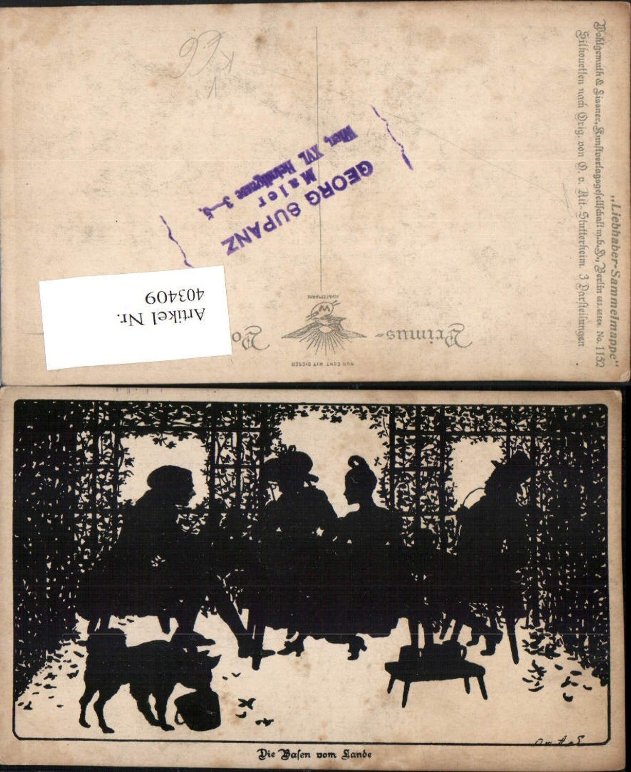 403409,Künstler AK Scherenschnitt Alt-Stutterheim Hasen vom Lande pub Wohlgemuth & Lissner 1152