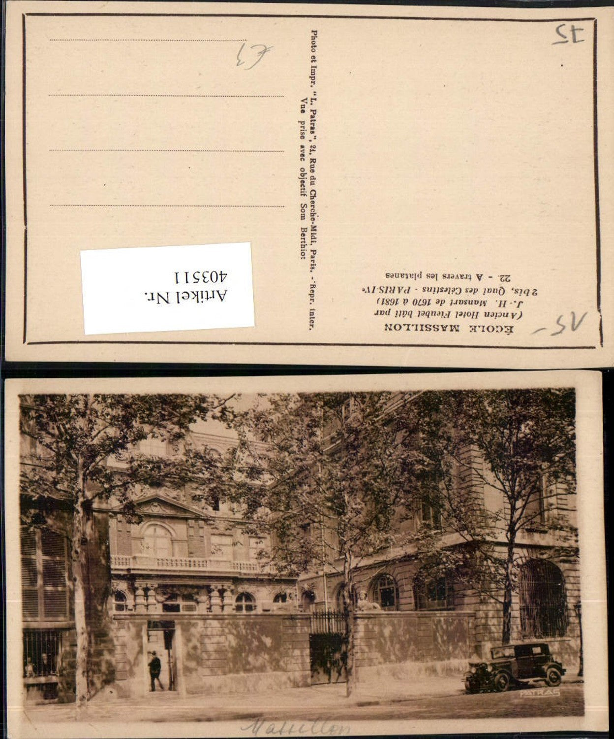 403511,Ile-de-France Paris Ecole Massillon Ancien Hotel Fieubet Schule Gebäude