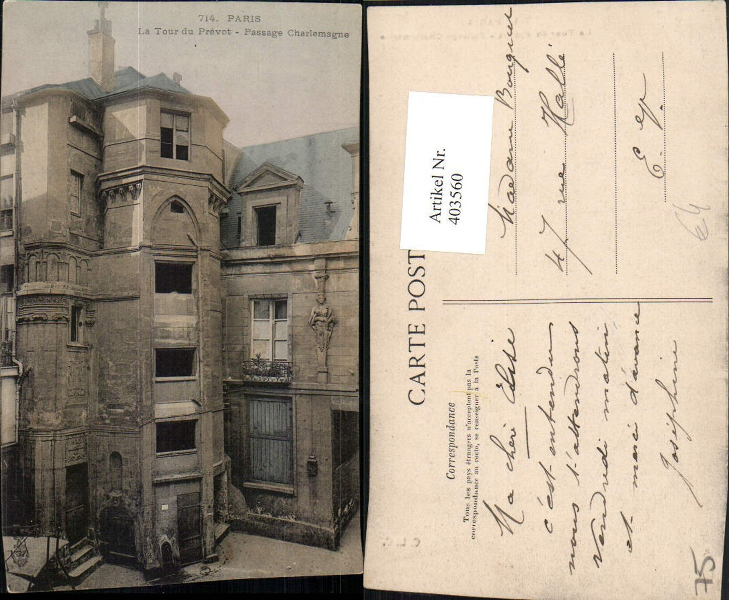 403560,Ile-de-France Paris La Tour du Prevot Passage Charlemagne Erker
