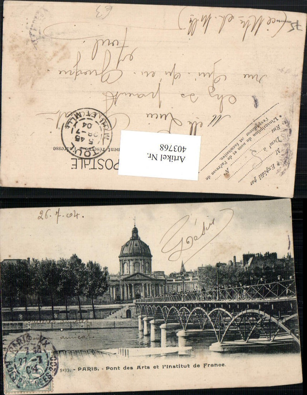 403768,Ile-de-France Paris Pont des Arts et l'Institut de France Brücke