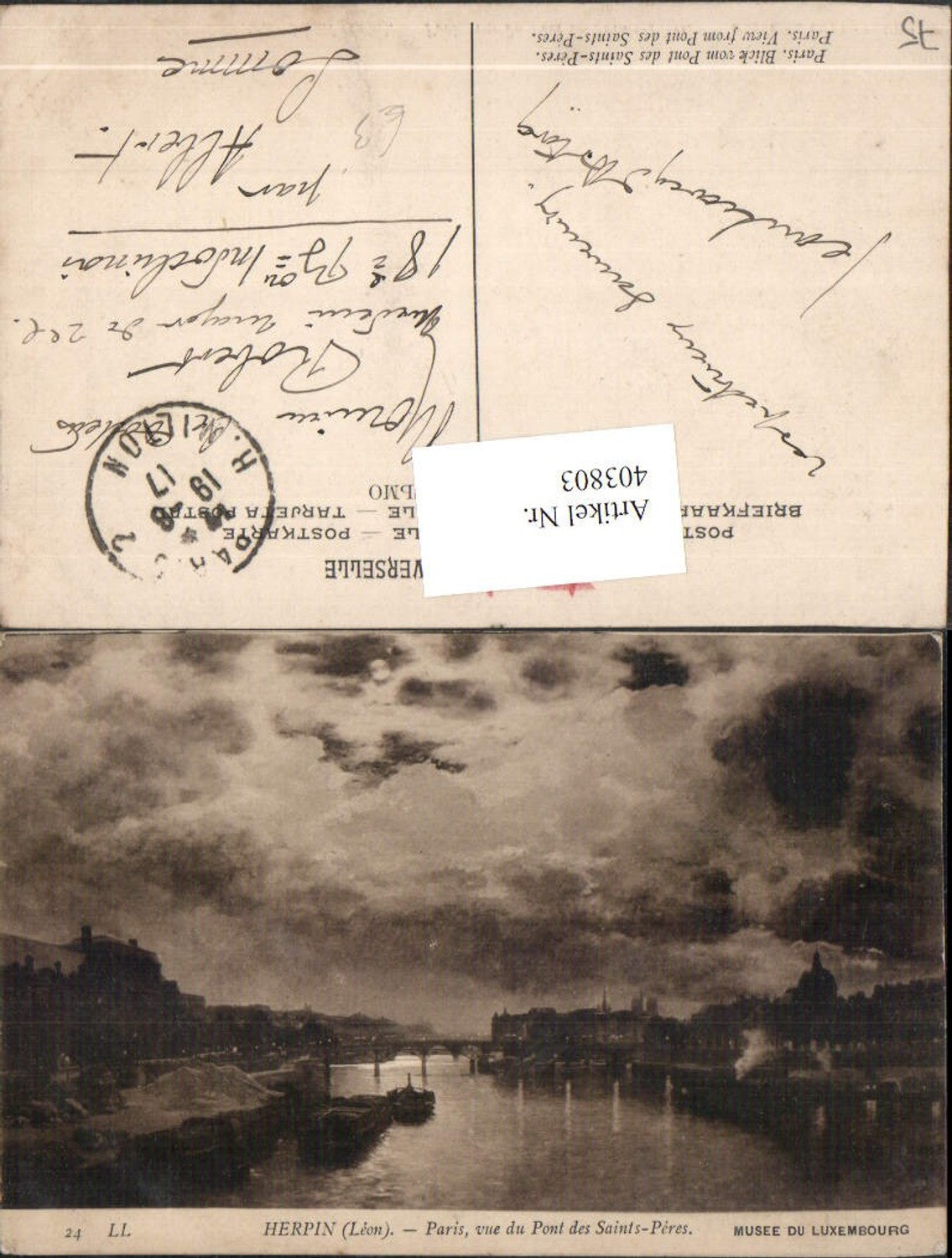 403803,Künstler AK Leon Herpin Ile-de-France Paris vue du Pont des Saints-Peres Brücke