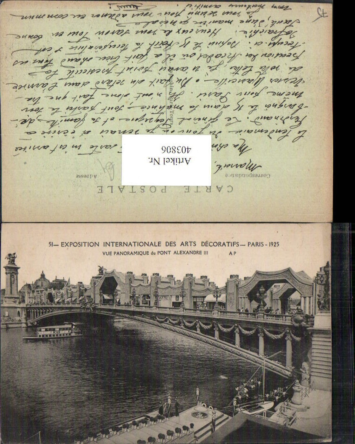 403806,Ile-de-France Paris Exposition Internationale des Arts Decoratifs 1925 Pont Alexandre Brücke