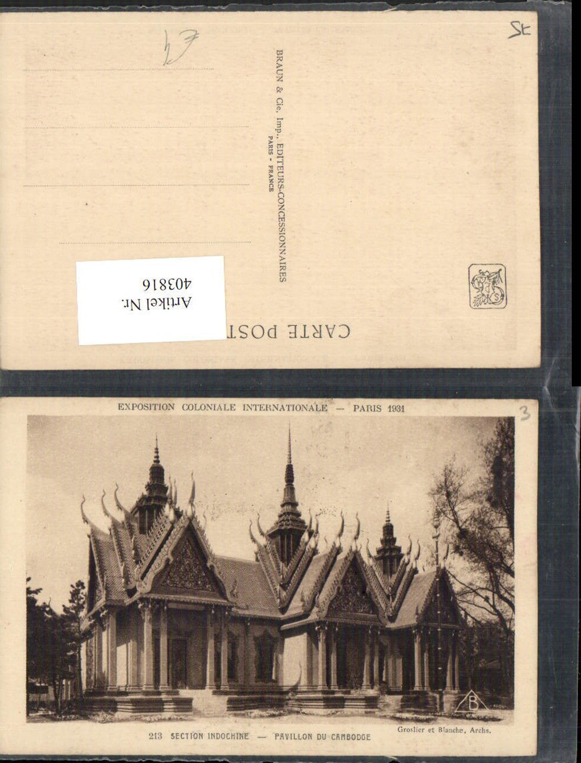 403816,Ile-de-France Paris Exposition Coloniale Internationale 1931 Indochine Pavillon du Cambodge