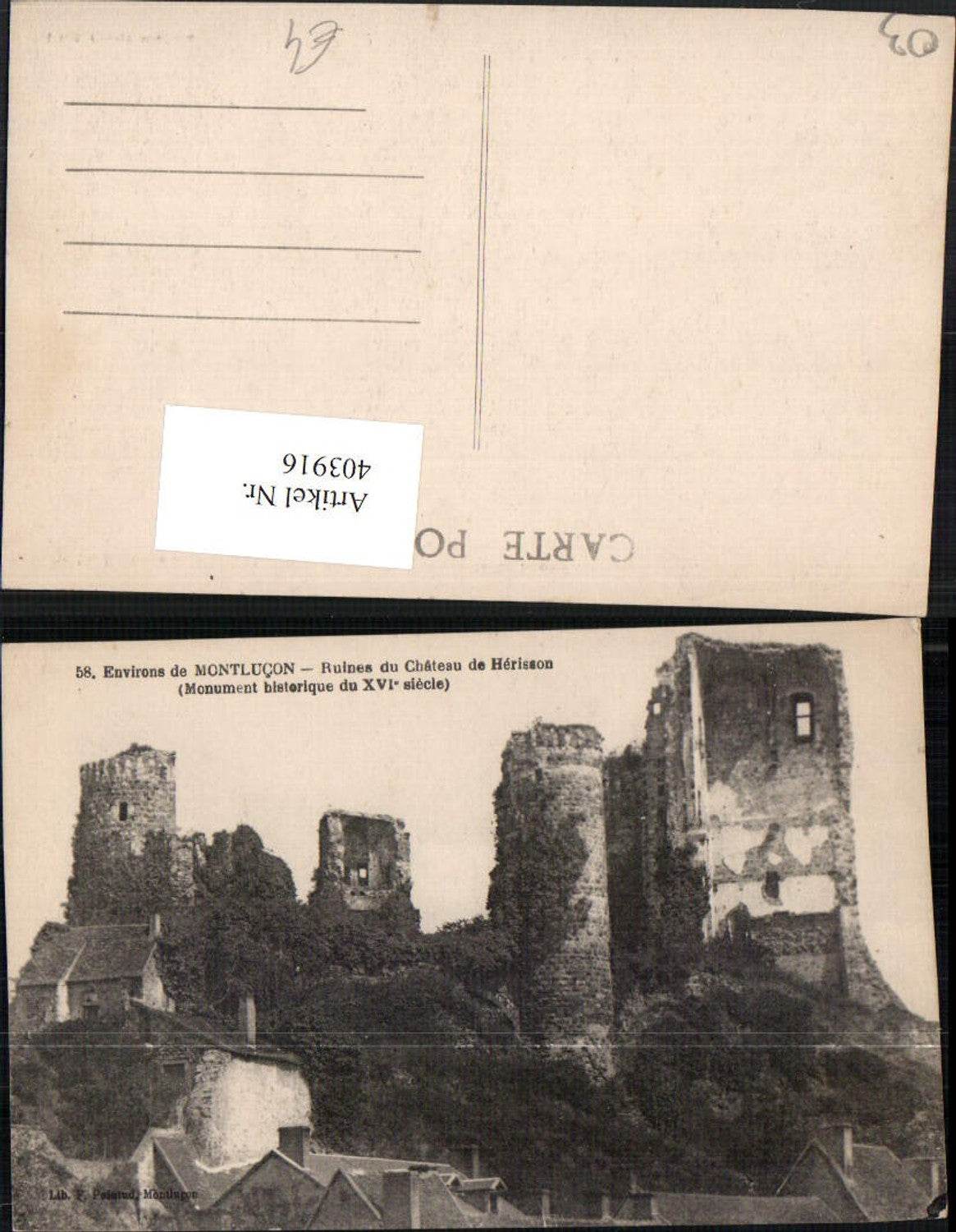 403916,Auvergne Allier Montlucon Ruines du Chateau de Herisson Schlossruine