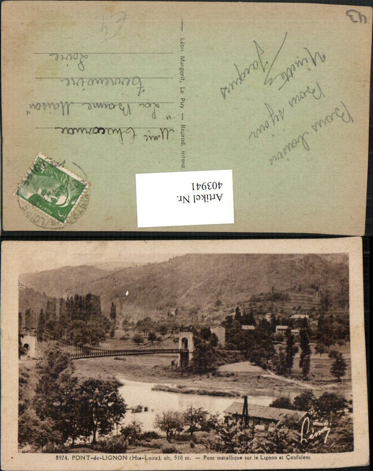 403941,Auvergne Haute-Loire Pont-de-Lignon Pont metallique sur le Lignon et Confolens Brücke