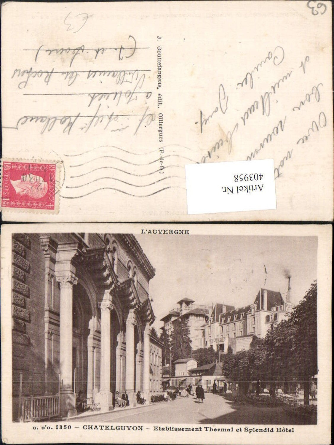 403958,Auvergne Puy-de-Dome Chatelguyon Etablissement Thermal et Splendid Hotel
