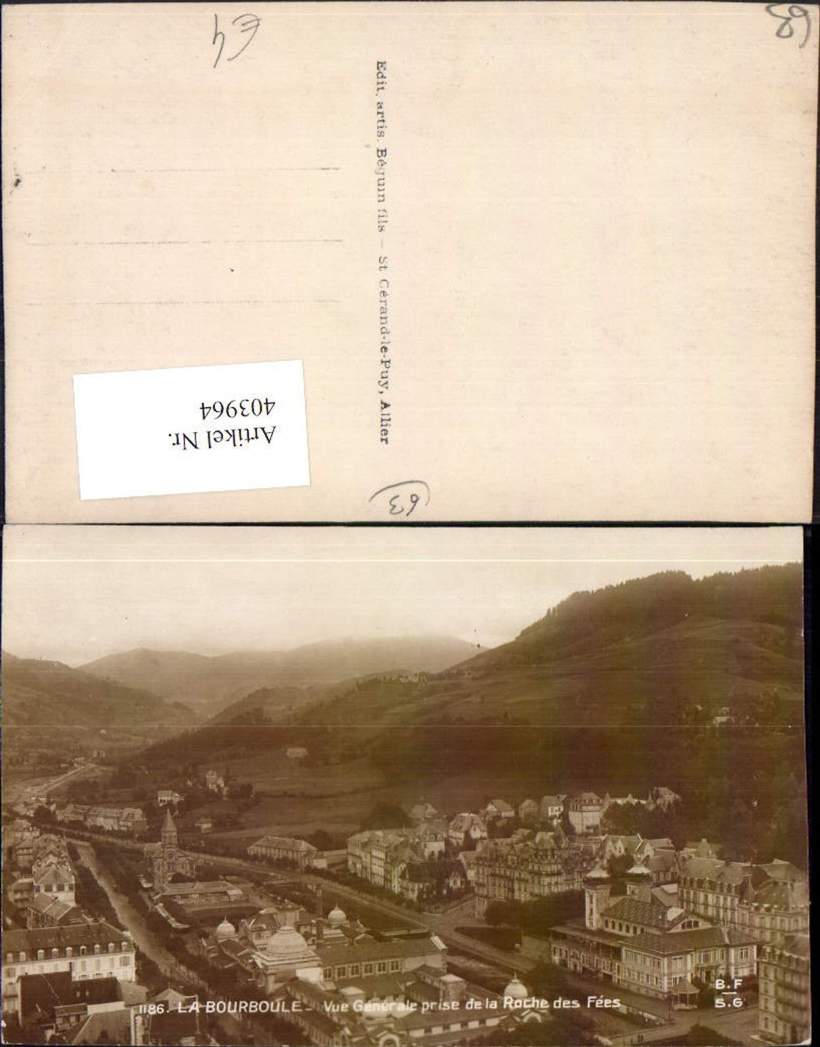 403964,Auvergne Puy-de-Dome La Bourboule Vue Generale prise de la Roche des Fees Teilansicht