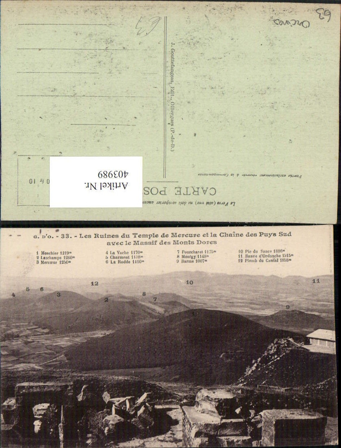 403989,Auvergne Puy-de-Dome Les Ruines du Temple de Mercure Ruine
