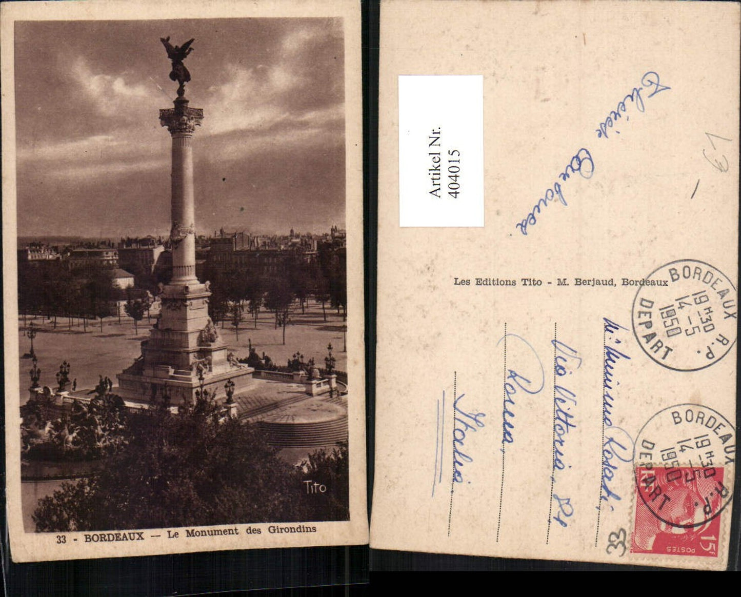 404015,Aquitanien Gironde Bordeaux Le Monument des Girondins Säule