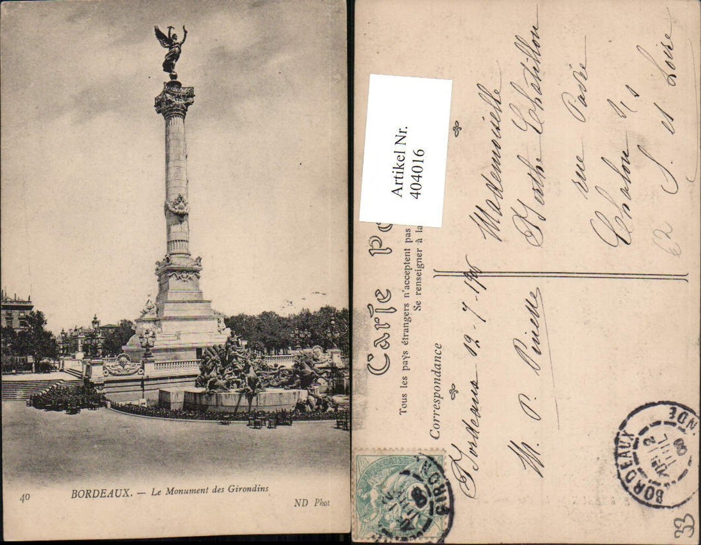 404016,Aquitanien Gironde Bordeaux Le Monument des Girondins Säule