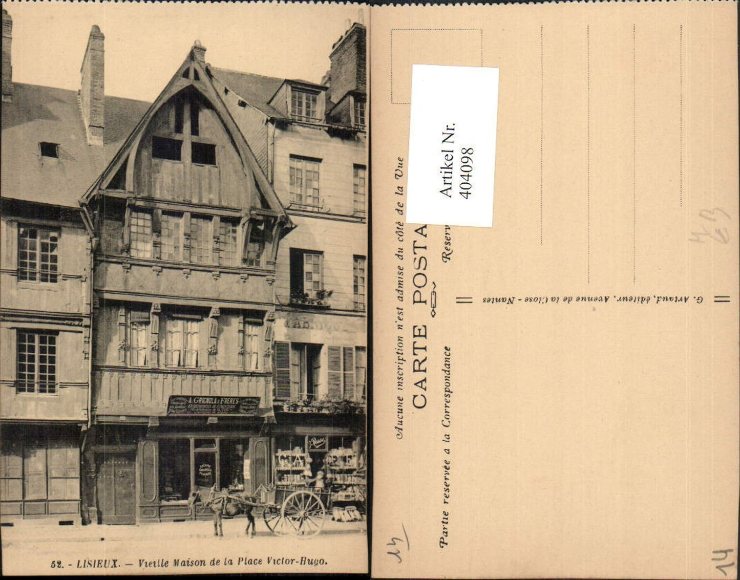 404098,Lower Normandy Calvados Lisieux Vieille Maison de la Place Victor-Hugo carriage