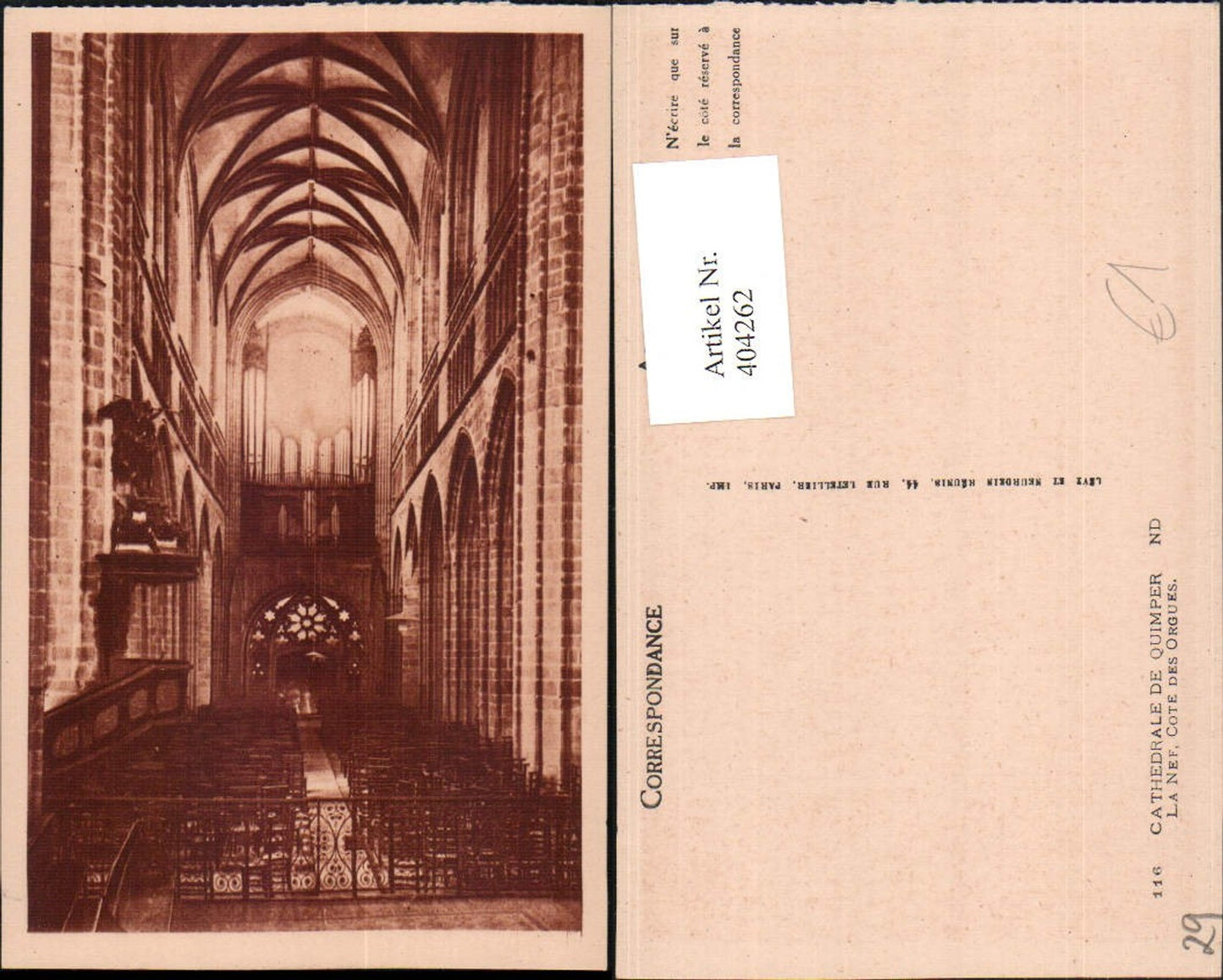 404262,Bretagne Finistere Quimper Cathedrale La Nef Kirche Innenansicht Orgel