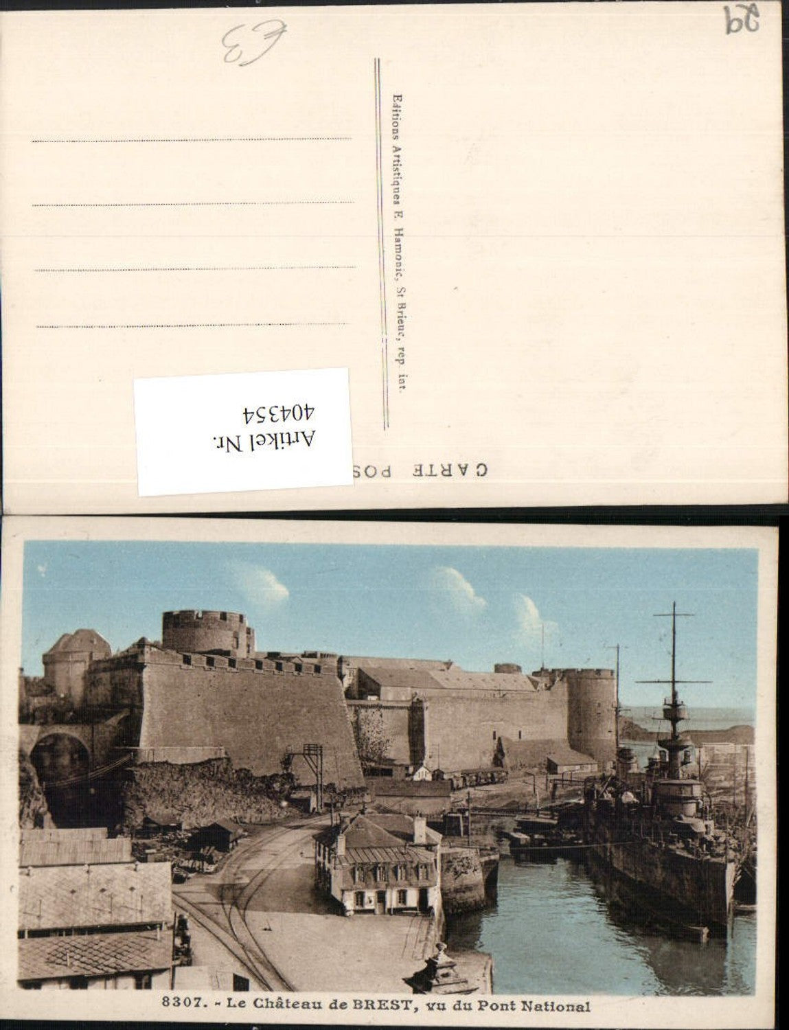 404354,Bretagne Finistere Brest Le Chateau vu du Pont National Festung Dampfer