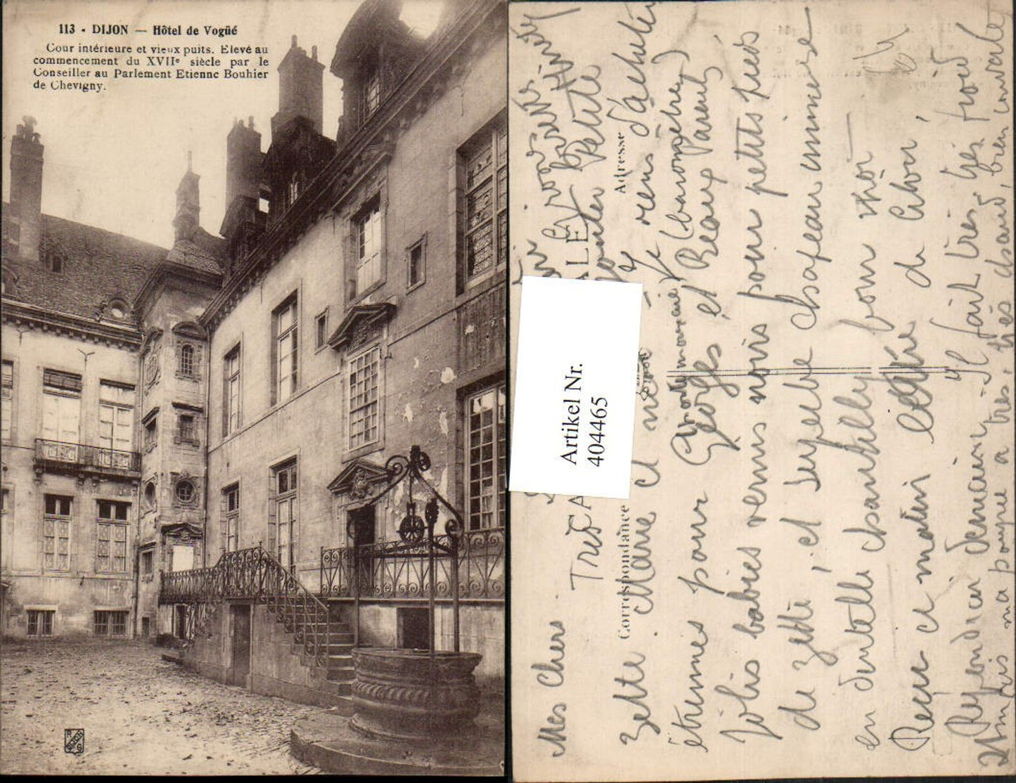 404465,Burgund Cote-Or Dijon Hotel du Vogüe Cour interieure Hof Brunnen