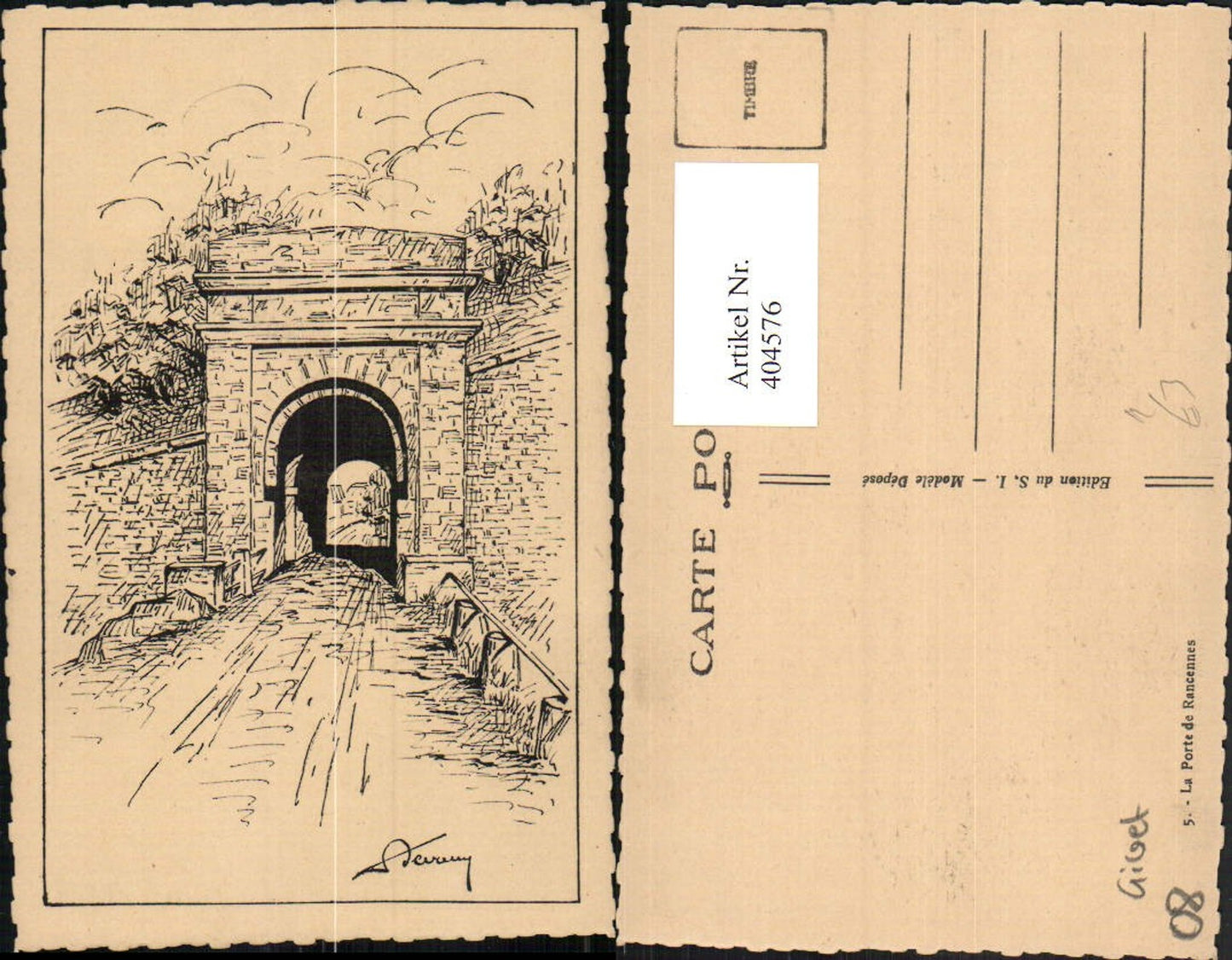 404576,Künstler AK Champagne-Ardenne Ardennes Givet La Porte de Rancennes Tor