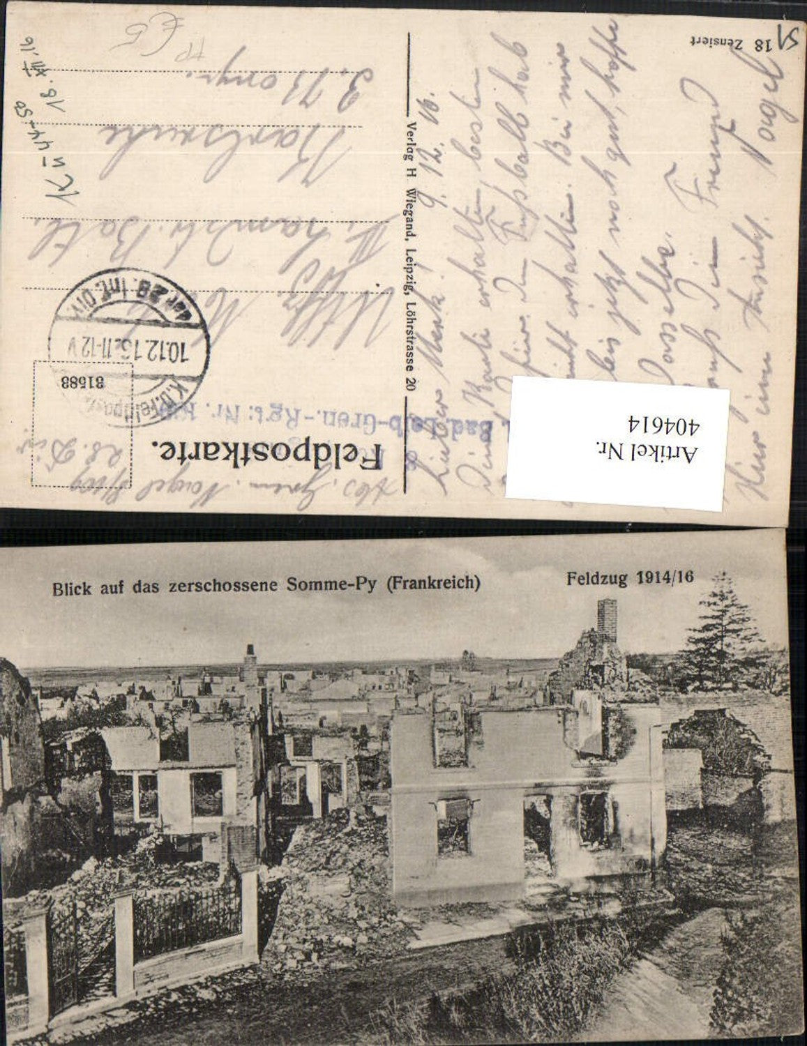 404614,Champagne-Ardenne Ardennes Somme-Py Zerschossenes Dorf Feldpost 28. Inf. Div.