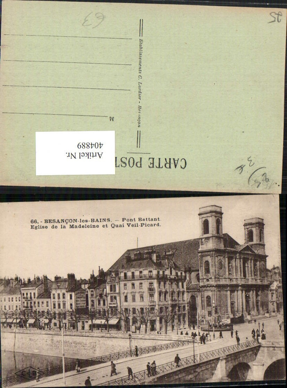 404889,Franche-Comte Doubs Besancon-les-Bains Pont Battant Eglise Madeleine Brücke Kirche