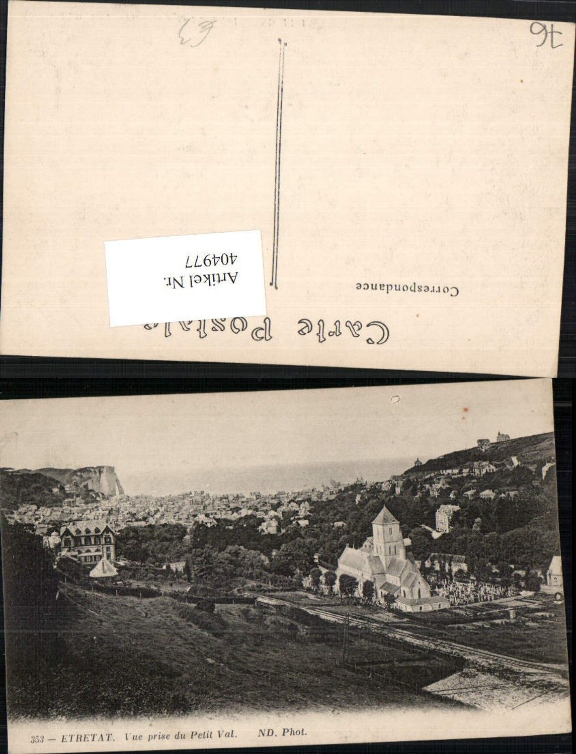 404977,Haute-Normandie Seine-Maritime Etretat Vue prise du Petit Val Totale